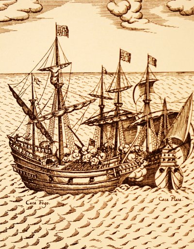 Capture of the Spanish galleon the Cagafuego by the Golden Hind leaded by Francis Drake in March 1579 (engraving) by Unknown artist