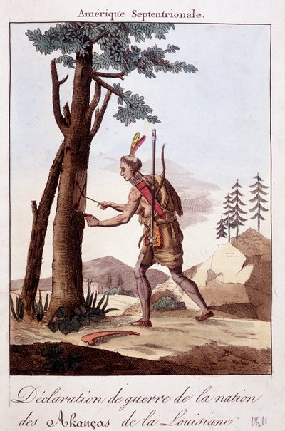 Ceremony of the declaration of war among the Akancas Indians of Louisiana - engraving by Unknown artist