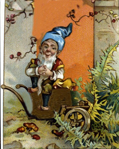 Character of the dwarf or farfadet sitting. 19th century chromolithography by Unknown artist