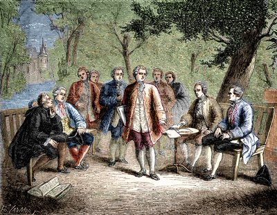 Charles de Secondat Montesquieu with the scientific cenacle at Castle Clairac, France - in 