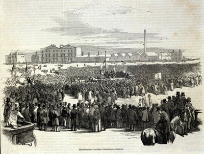 Chartist Demonstration in Kennington Common: it is a labour political movement forerunner of socialism, Engraving of 1848 by Unknown artist