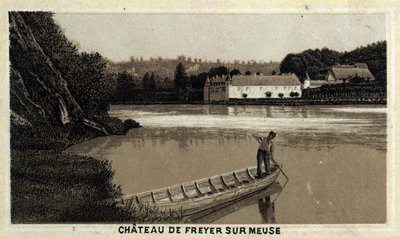 Chateau de Freyer sur Meuse, Belgium. Chromolithography of the late 19th century by Unknown artist