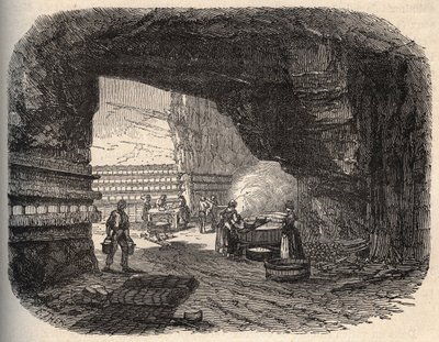 Cheeses - roquefort cellars - engraving in “PATRIE” - DESCRIPTION PICTURESQUE OF FRANCE IN 6 VOLUMES BY LUCIEN HUARD - end 19th century by Unknown artist
