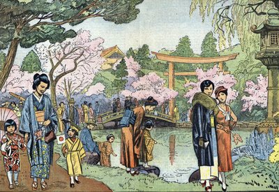Cherry Blossoms in Spring, Japan, Illustration from 