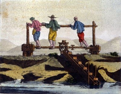 China. Transport of water in rice plantations from one level to another - in The Old and Modern Costume by Jules Ferrario by Unknown artist
