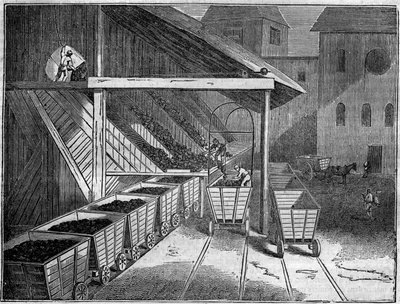 Coal mine: coal, extracted from the mine, is loaded on board carts towards foundries, trains and ships. In 