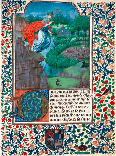 Creation, the Seventh Day: The Creator Flies Over His Work. Landscape with Animals. Miniature from the Book of Hours of the Countess of Bretiandos by Unknown artist