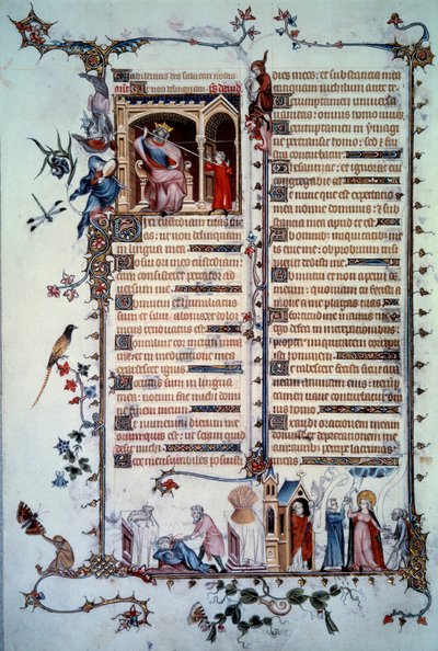 David Threatened by Saul. Allegory of Greed. Sacrament of Communion. Allegory of Charity. Miniature from the Psalm 