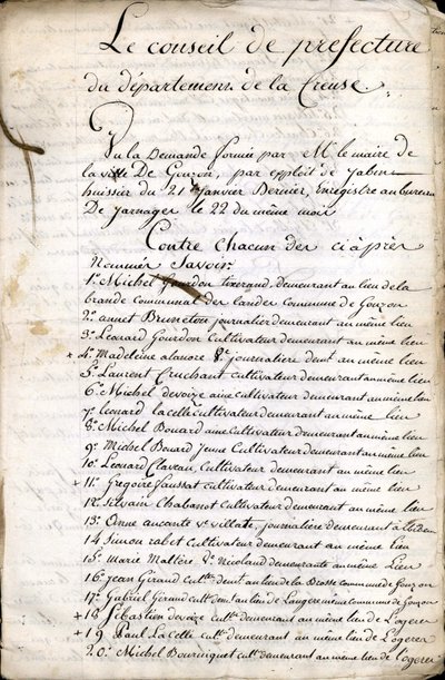 Deliberation of the Council of Prefecture of Guéret (Creuse) of 23 April 1823 by Unknown artist