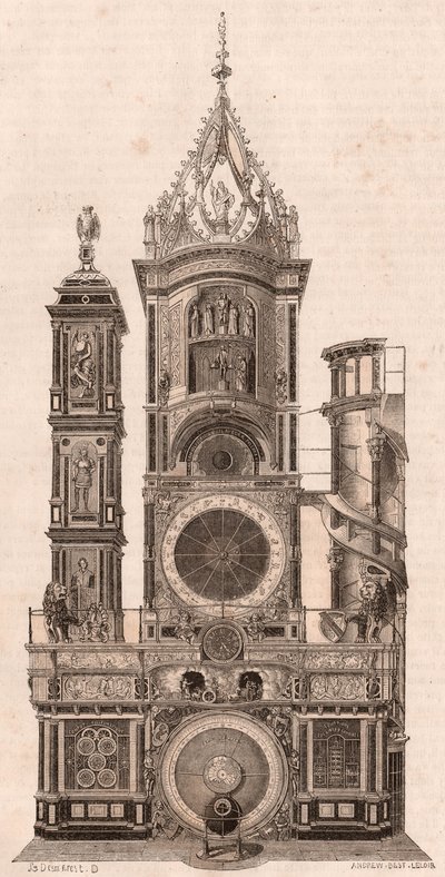 Elevation view of the astronomical clock located in the Cathedral of Our Lady of Strasbourg, France by Unknown