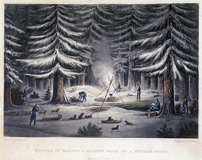 Establishment of a Camp During a Winter Night - in Narrative of a Journey to the Shores of the Polar Sea in the Years 1819-1821, by John Franklin, Published in London by Unknown artist