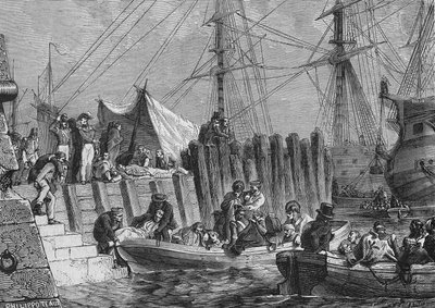 Evacuation of Flesringe by the English in 1802: embarkation of the sick - in “Histoire de France” by Henri Martin by Unknown artist