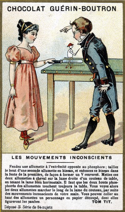 Experience of two children with matches and a knife (Chromolithography of chocolate packaging Guérin Boutron) by Unknown artist