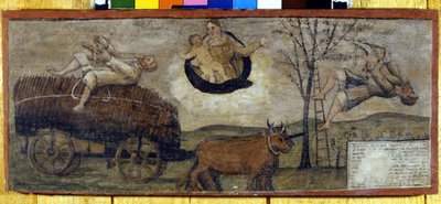 Fall of a tree on a cart filled with hay by Unknown artist