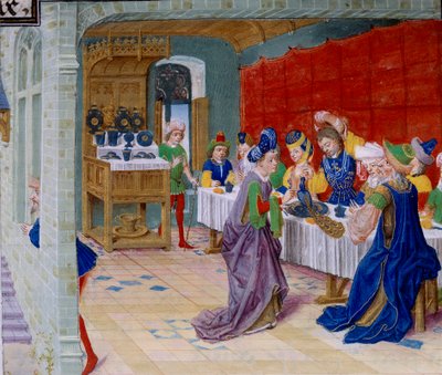 Feast Meal Scene, a Peacock is Served on the Table. Miniature Taken from 