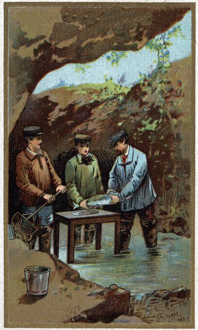 Fish farming: artificial laying. Chromolithography from the end of the 19th century by Unknown artist