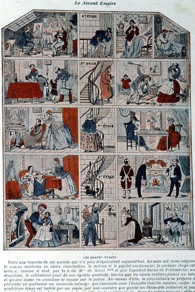Five Floors Showing the Different Social Classes Under the Second Empire. Illustration Represented as a Cross Section of a Parisian Building by Unknown artist