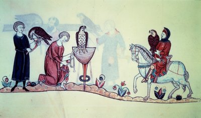 Frederic II, German Emperor in 1212. Miniature from a 13th Century Falconry. Paris. B N by Unknown artist