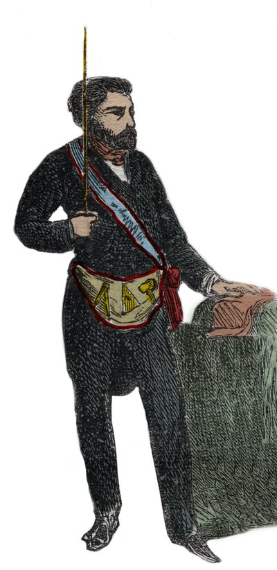 Freemasonry - Costume of a Freemason for his reception into the grade of Master (engraving from 1879 in 