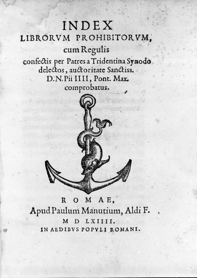 Frontispiece of Index Librorum Prohibitorum published in Rome in 1564 by Unknown artist