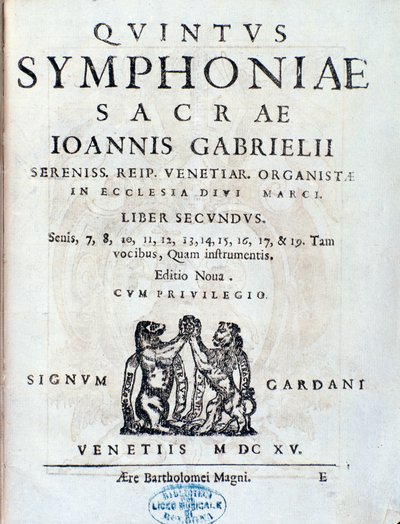 Frontispiece of the second book of Sacrae Symphoniae by Unknown artist