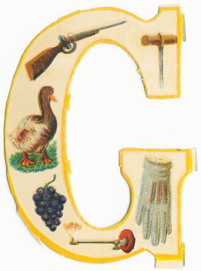 G: gun, gimlet, goose, grape, gas lamp, glove by Unknown artist