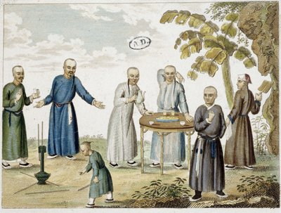 Games and men drinking tea in China by Unknown artist
