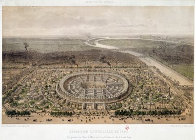 General view of the 1867 World Exposition taken from Trocadero in Paris: the Champ de Mars and the bridge of Iena crossing the Seine by Unknown artist