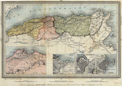 Geographic map of Algeria and details of the provinces of Algiers, Oran and Constantine, realized by Amboise Tardieu by Unknown artist
