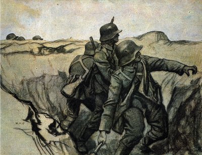 German Soldiers Throwing Grenades from Trenches, 26/5/1917 by Unknown Artist