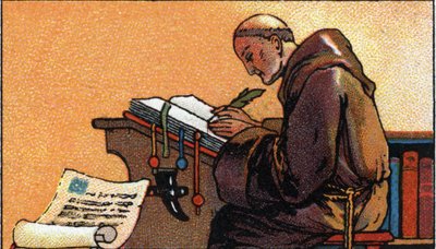 History of Writing: A Copyist Monk Copying Manuscripts in the Middle Ages by Unknown Artist