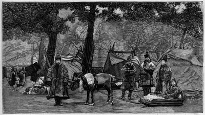 Human Zoo: Lapp encampment in the Acclimatization Garden of Paris. Engraving in 