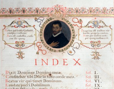 Index page with portrait of Giovanni Giacomo Gastoldi by Unknown artist