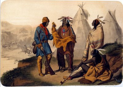 A trapper bartering with Native Americans by Unknown artist