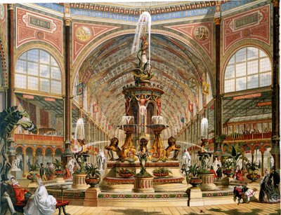 Interior of the Crystal Palace During the International Exhibition of 1862. Majolica Fountain by Minton. Chromolithograph by Unknown artist