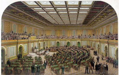 Interior View of the House of Representatives of US Capitol Showing the Congress in Session and the Spectators in the Gallery - Engraving 1866 by Unknown artist