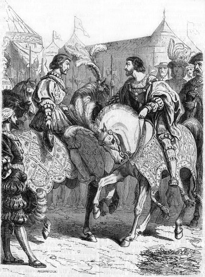 Interview of Francois 1st and Henry VIII. Engraving of the 19th century by Unknown artist