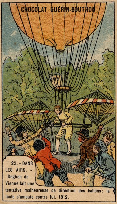 Jacob Deghen attempted to steer aerostats in 1812 in Vienna. by Unknown artist