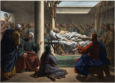 Jesus healing the paralytic of Bethesda. Anonymous engraving from the middle of the 19th century by Unknown artist