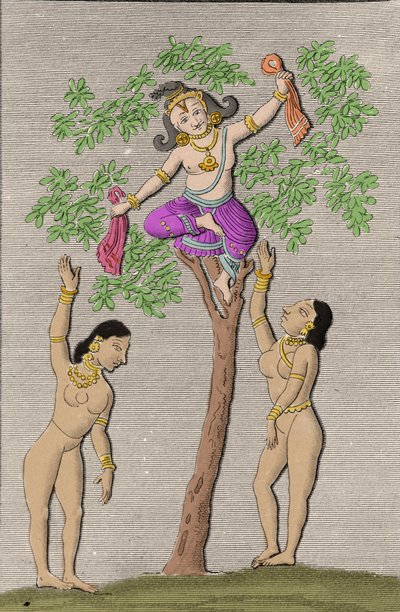 Krishna Flying with Two Gopis by Unknown artist