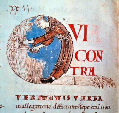 Lettrine Q Representing a Monk Mowing by Unknown artist