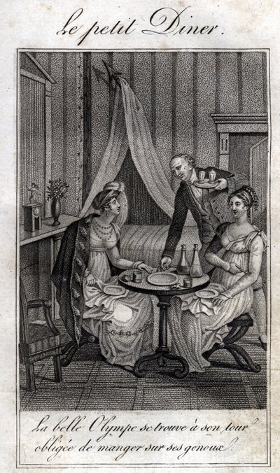 Little dinner. Olympe de Gouges (1748-1793), French woman of letters and revolutionary with Celine, one of her friends by Unknown artist