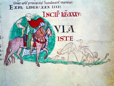Lord at the Falcon Hunt. Miniature of the Middle Ages. Manuscript 