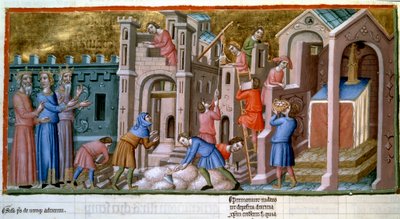 Masons, Stone Cutters, and Workers on a Construction Site (Miniature from 