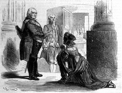 Madame the Countess of Labedoyere on the knees of Louis XVIII King of France by Unknown artist