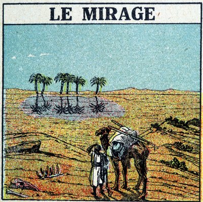 Man in the Desert, with His Camel, Facing a Mirage. by Unknown artist