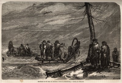 Merchant of the ambulant, at a snow crossroads by Unknown artist
