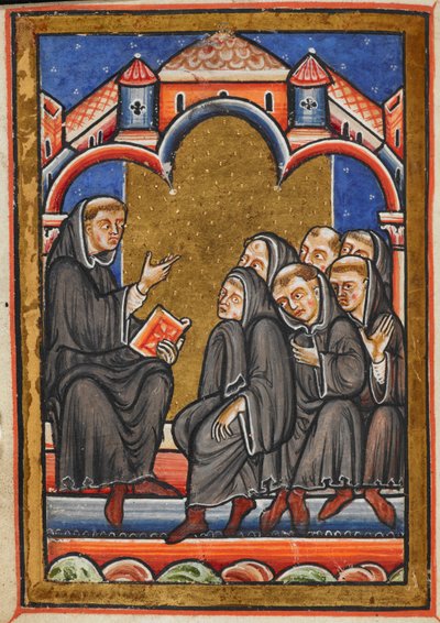 Miniature of Cuthbert Teaching the Monks in the Monastery of Lindisfarne, from Chapter 16 of Bede