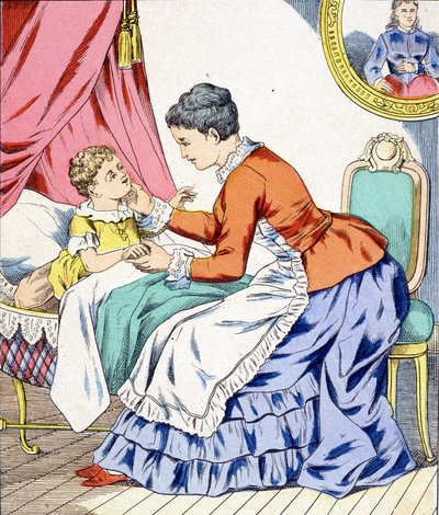 Mom singing a lullaby to her child to sleep by Unknown artist