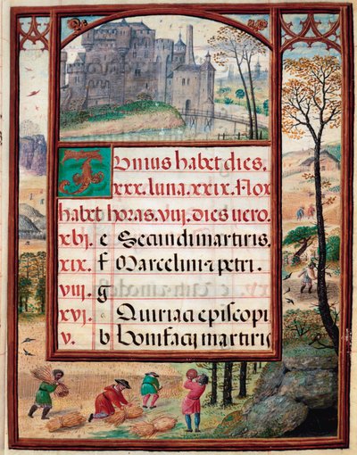 Month of June: landscape and harvests. Peasants at work. Page of the manuscript 